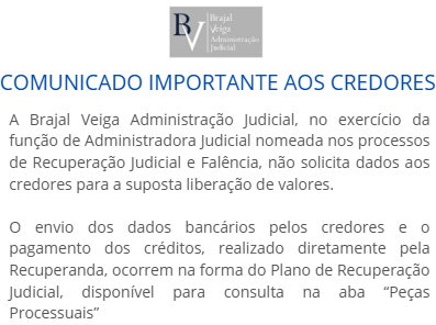 Comunicado Importante aos Credores